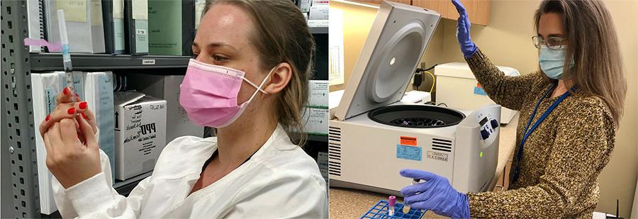 Researchers wearing masks.