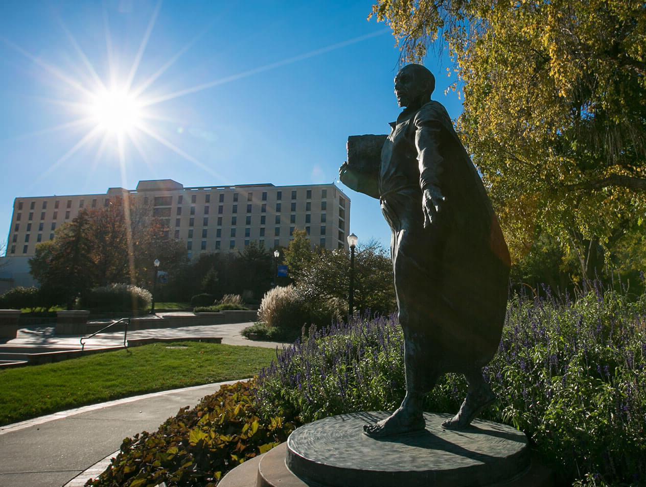 St. Ignatius statue in the bright sun